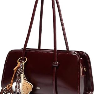Vintage Burgundy Patent Shoulder Bag – Elegant Long Handle Handbag